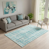 5' X 8' Teal And Ivory Polka Dot Washable Area Rug With UV Protection