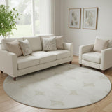 8' Beige And Ivory Abstract Geometric Washable Round Rug With UV Protection