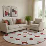 8' Burgundy And Ivory Abstract Geometric Washable Round Rug With UV Protection
