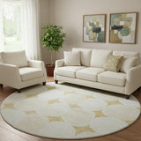 8' Gold And Ivory Abstract Geometric Washable Round Rug With UV Protection