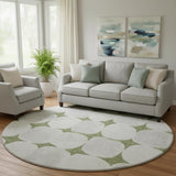 8' Green And Ivory Abstract Geometric Washable Round Rug With UV Protection