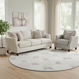 8' Lavender And Ivory Abstract Geometric Washable Round Rug With UV Protection