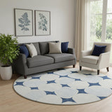 8' Navy Blue And Ivory Abstract Geometric Washable Round Rug With UV Protection