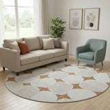 8' Rust And Ivory Abstract Geometric Washable Round Rug With UV Protection