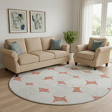 8' Salmon And Ivory Abstract Geometric Washable Round Rug With UV Protection
