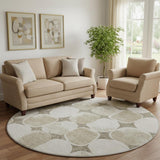 8' Taupe And Beige Abstract Geometric Washable Round Rug With UV Protection