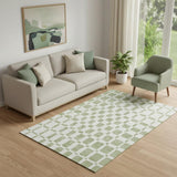 5' X 8' Artichoke Green And Ivory Geometric Washable Area Rug With UV Protection