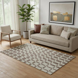 5' X 8' Brown And Ivory Geometric Washable Area Rug With UV Protection