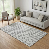 5' X 8' Gray And Ivory Geometric Washable Area Rug With UV Protection