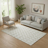 5' X 8' Ivory And Beige Geometric Washable Area Rug With UV Protection