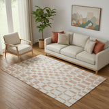 5' X 8' Peach And Ivory Geometric Washable Area Rug With UV Protection