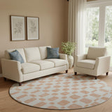 8' Peach And Ivory Geometric Washable Round Rug With UV Protection
