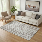 5' X 8' Taupe And Ivory Geometric Washable Area Rug With UV Protection
