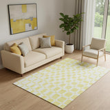 5' X 8' Yellow And Beige Geometric Washable Area Rug With UV Protection