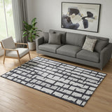 5' X 8' Black And Silver Striped Washable Area Rug With UV Protection