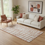 5' X 8' Coral And Beige Striped Washable Area Rug With UV Protection