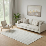 5' X 8' Ivory And Beige Striped Washable Area Rug With UV Protection