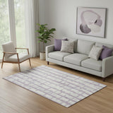 5' X 8' Lavender And Beige Striped Washable Area Rug With UV Protection