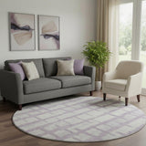 8' Lavender And Beige Striped Washable Round Rug With UV Protection