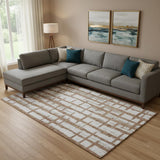 8' X 10' Rust And Beige Striped Washable Area Rug With UV Protection