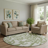 8' Green And Ivory Animal Print Washable Round Rug With UV Protection