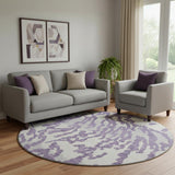 8' Purple And Ivory Animal Print Washable Round Rug With UV Protection