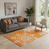 5' X 8' Orange Ivory And Gray Floral Medallion Washable Area Rug With UV Protection