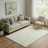 5' X 8' Artichoke Green And Ivory Floral Washable Area Rug With UV Protection