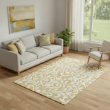 5' X 8' Gold And Ivory Floral Washable Area Rug With UV Protection
