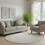 8' Ivory And Beige Floral Washable Round Rug With UV Protection
