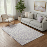 5' X 8' Lavender And Ivory Floral Washable Area Rug With UV Protection