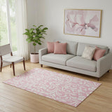 5' X 8' Pink And Ivory Floral Washable Area Rug With UV Protection