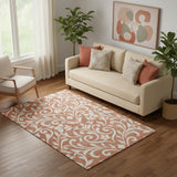 5' X 8' Salmon And Ivory Floral Washable Area Rug With UV Protection