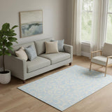 5' X 8' Sky Blue And Ivory Floral Washable Area Rug With UV Protection