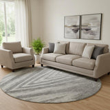 8' Gray And Ivory Abstract Washable Round Rug With UV Protection