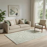 5' X 8' Artichoke Green And Ivory Geometric Washable Area Rug With UV Protection