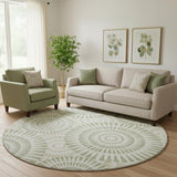 8' Artichoke Green And Ivory Geometric Washable Round Rug With UV Protection