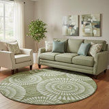 8' Green And Ivory Geometric Washable Round Rug With UV Protection