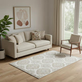 5' X 8' Ivory And Beige Medallion Washable Area Rug With UV Protection