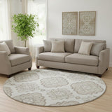 8' Ivory And Beige Medallion Washable Round Rug With UV Protection