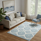 5' X 8' Teal And Ivory Medallion Washable Area Rug With UV Protection