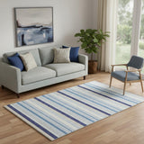 5' X 8' Blue Ivory And Beige Striped Washable Area Rug With UV Protection