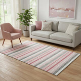 5' X 8' Pink Ivory And Gray Striped Washable Area Rug With UV Protection