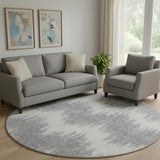 8' Gray And Ivory Chevron Washable Round Rug With UV Protection