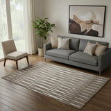 5' X 8' Brown And Ivory Geometric Washable Area Rug With UV Protection