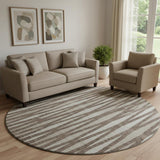 8' Brown And Ivory Geometric Washable Round Rug With UV Protection
