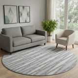 8' Gray And Ivory Geometric Washable Round Rug With UV Protection