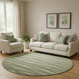 8' Green And Ivory Geometric Washable Round Rug With UV Protection