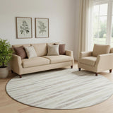 8' Ivory And Beige Geometric Washable Round Rug With UV Protection