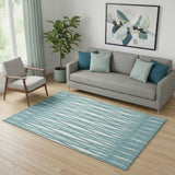 5' X 8' Teal And Ivory Geometric Washable Area Rug With UV Protection